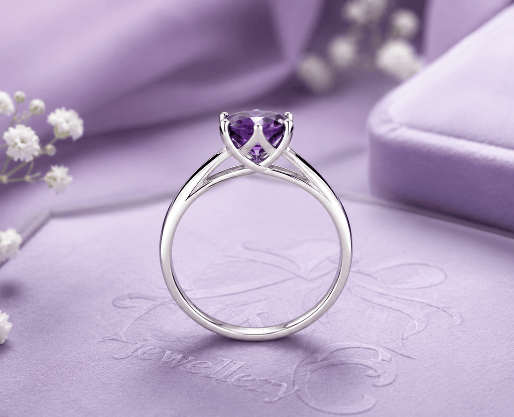 Natural Amethyst Solitaire Ring in Sterling Silver - AME Jewellery