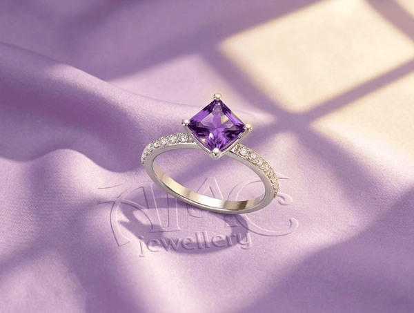 Natural Square-cut Amethyst Ring in Sterling Silver - AME Jewellery