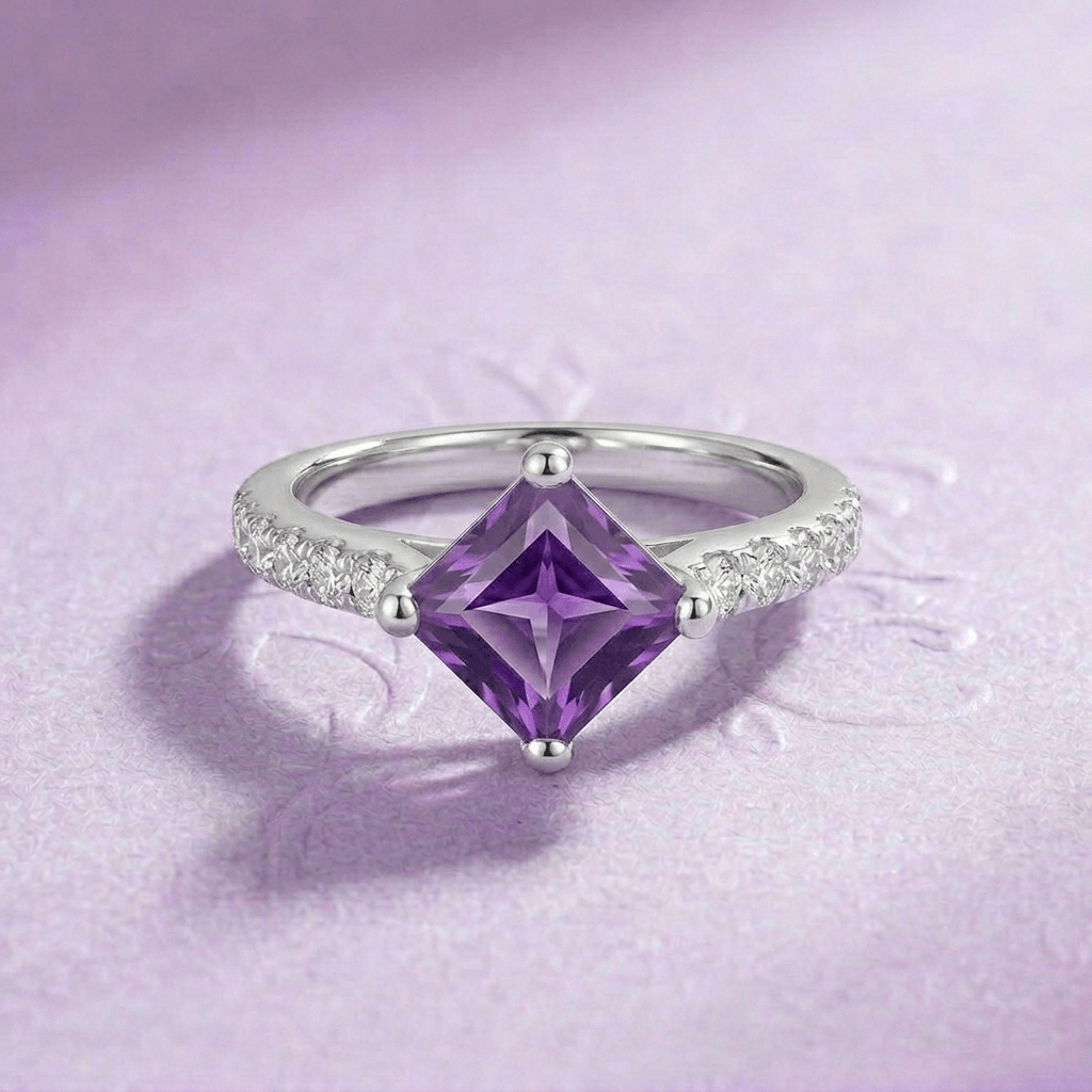 Bague en améthyste taille carrée de en argent sterling - AME Jewellery