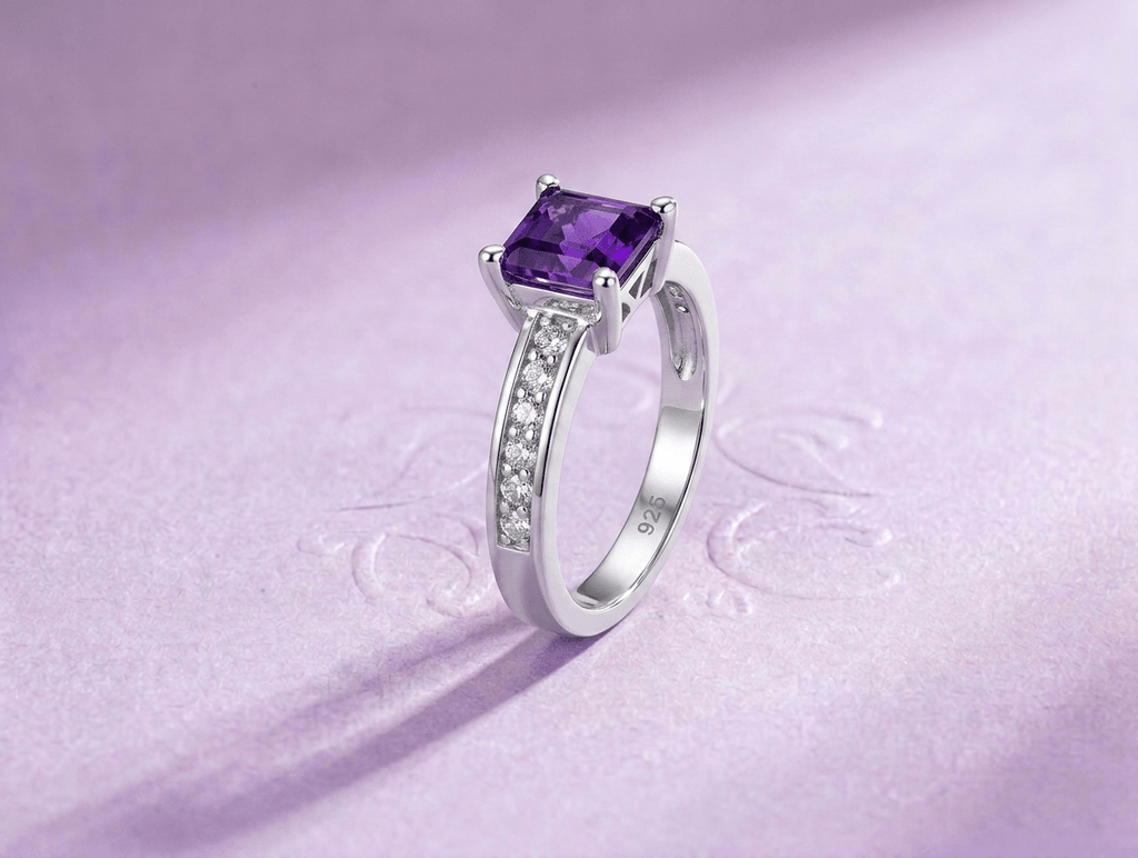Natural Square-cut Amethyst Ring in Sterling Silver - AME Jewellery