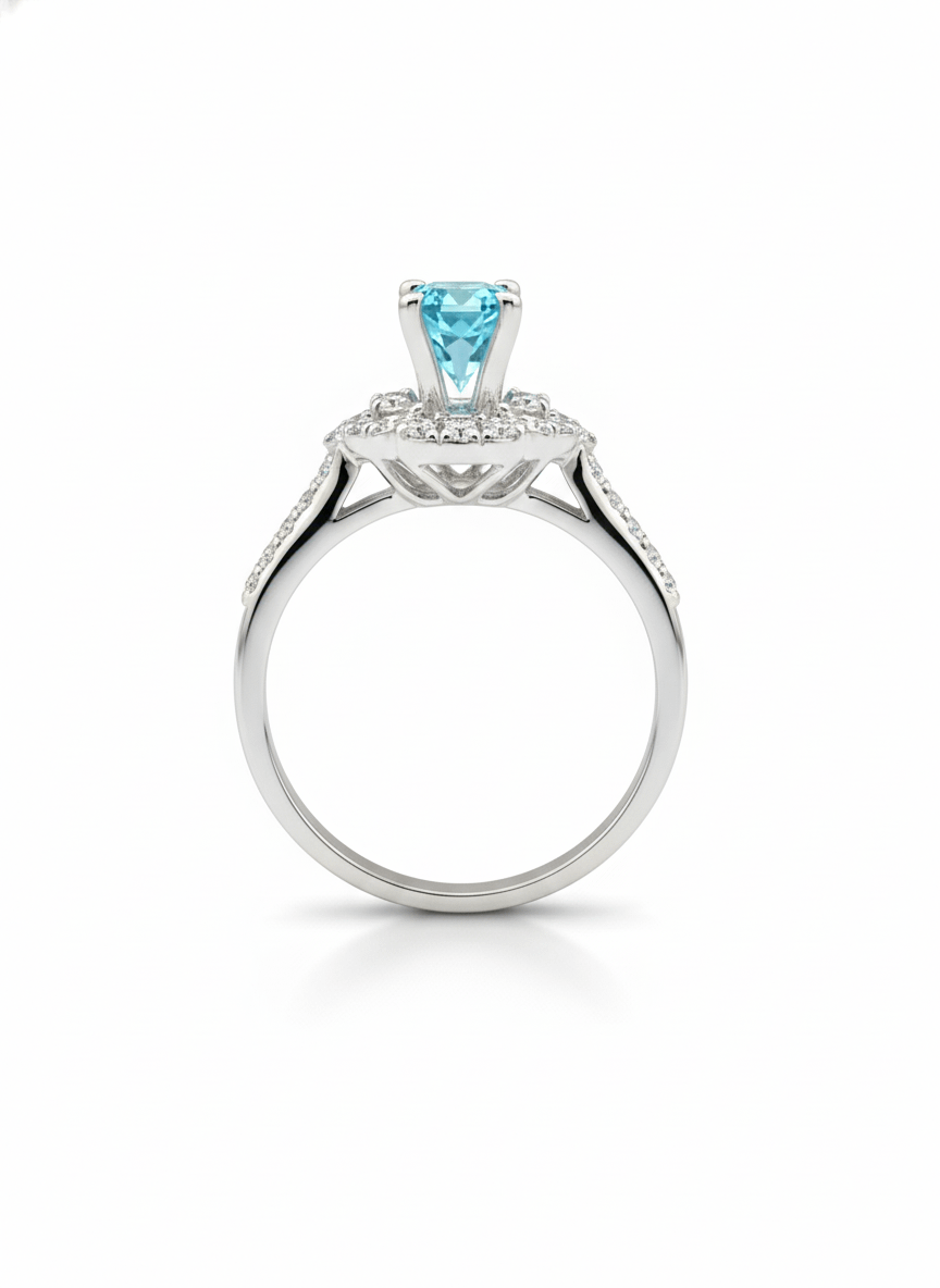 Nhẫn nữ Đá quý tự nhiên Blue Topaz Halo Ring in Sterling Silver by AME Jewellery