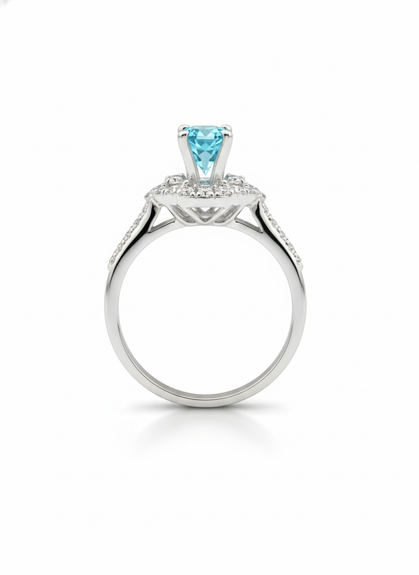 Nhẫn nữ Đá quý tự nhiên Blue Topaz Halo Ring in Sterling Silver by AME Jewellery