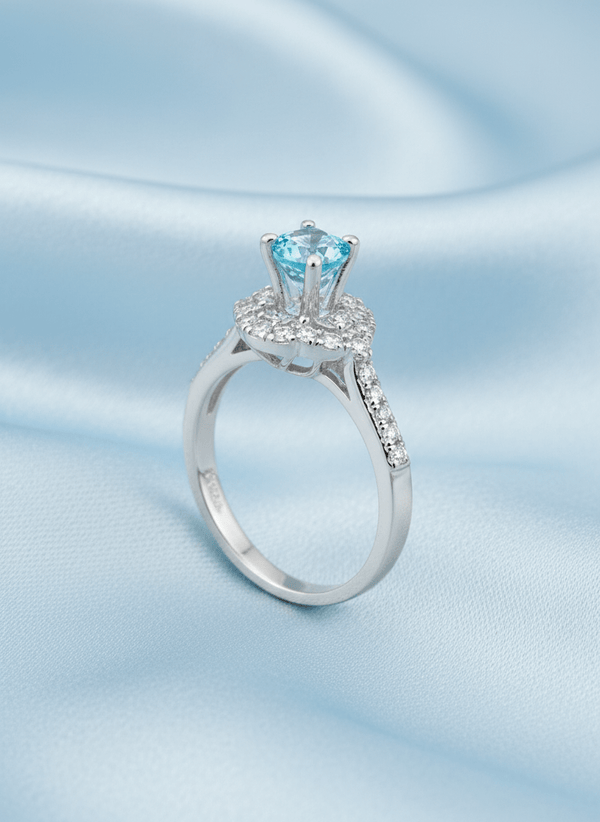 Nhẫn nữ Đá quý tự nhiên Blue Topaz Halo Ring in Sterling Silver by AME Jewellery