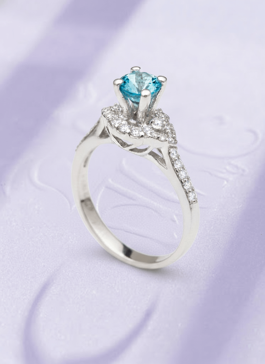 Nhẫn nữ Đá quý tự nhiên Blue Topaz Halo Ring in Sterling Silver by AME Jewellery