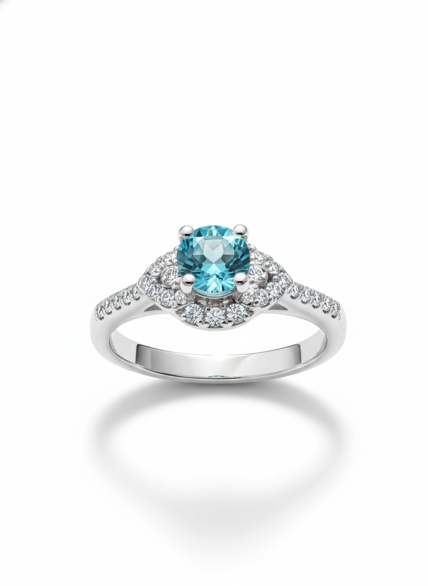 Nhẫn nữ Đá quý tự nhiên Blue Topaz Halo Ring in Sterling Silver by AME Jewellery