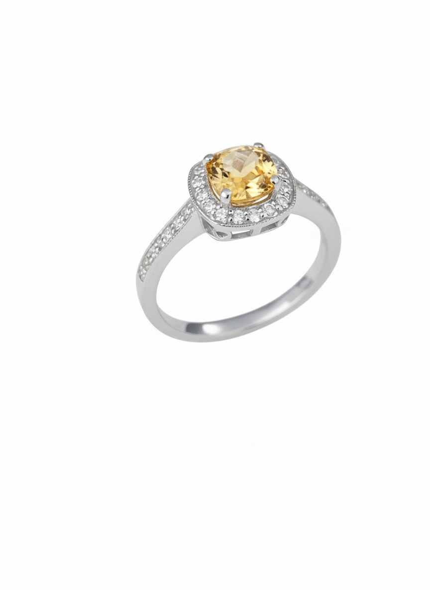 Nhẫn nữ Đá quý tự nhiên Citrine Square Halo Ring in Sterling Silver by AME Jewellery
