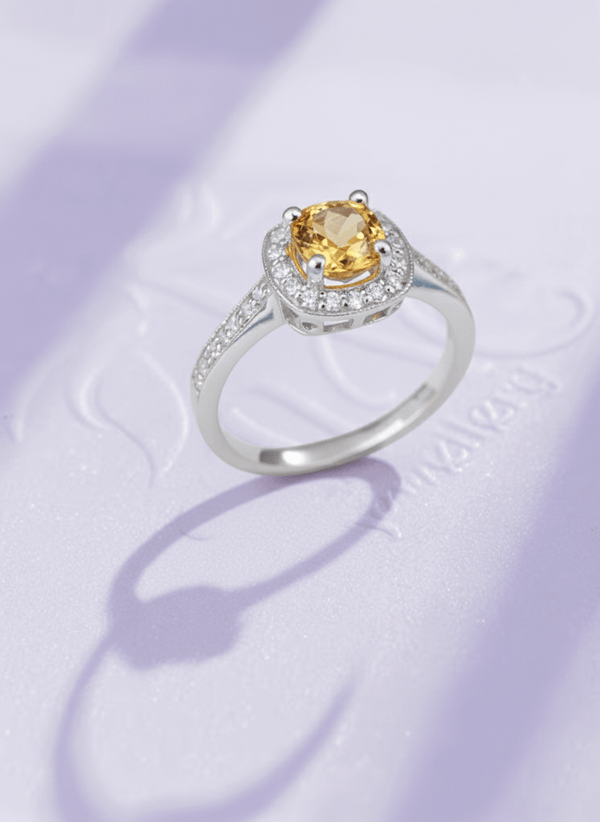 Nhẫn nữ Đá quý tự nhiên Citrine Square Halo Ring in Sterling Silver by AME Jewellery
