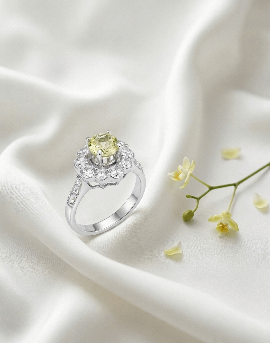 Natural Citrine halo Ring in Sterling Silver by AME Jewellery. 