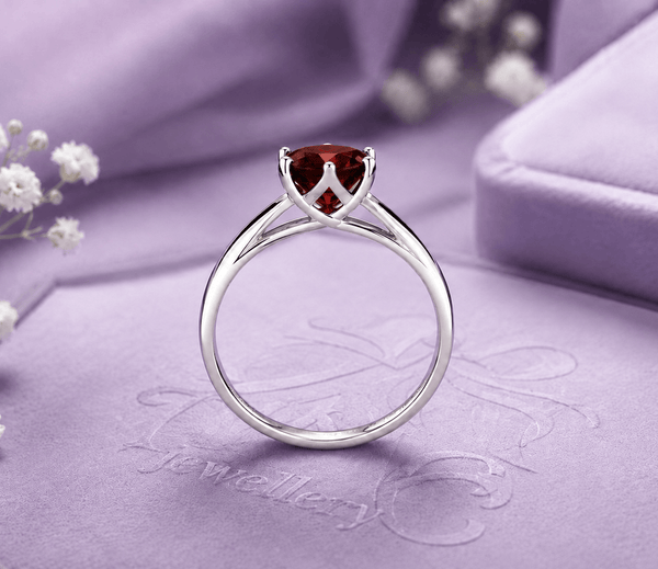 Natural Red Garnet Solitaire Ring in Sterling Silver - AME Jewellery