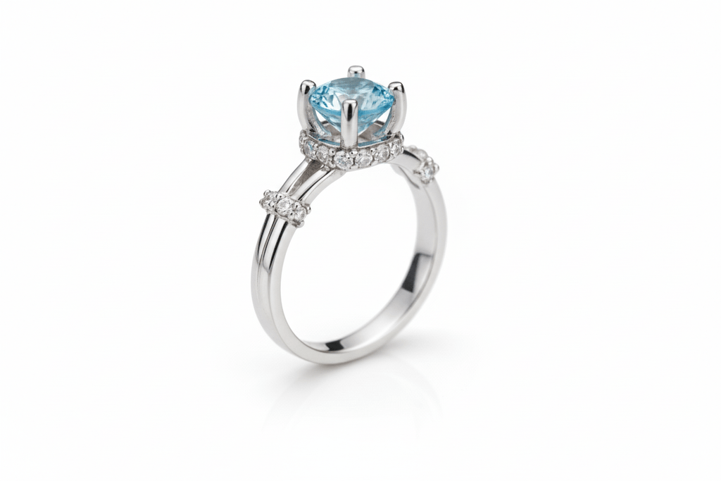 Nhẫn nữ Đá quý thiên nhiên Swiss Blue Topaz Split Shank Ring in Sterling Silver by AME Jewellery