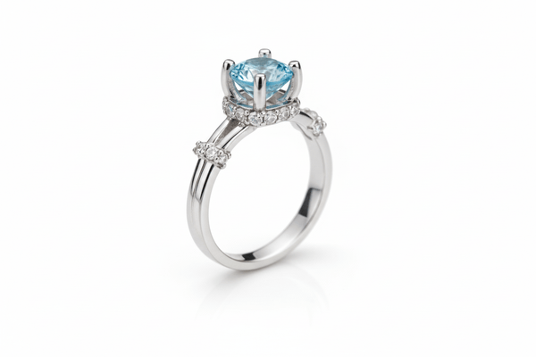 Nhẫn nữ Đá quý thiên nhiên Swiss Blue Topaz Split Shank Ring in Sterling Silver by AME Jewellery
