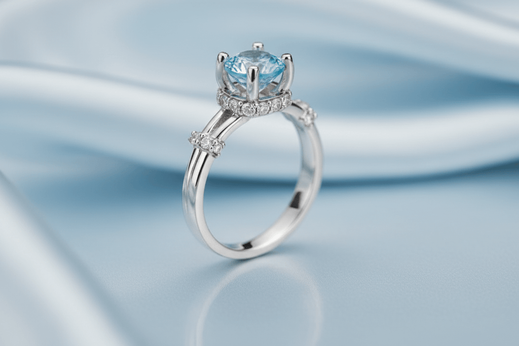 Nhẫn nữ Đá quý thiên nhiên Swiss Blue Topaz Split Shank Ring in Sterling Silver by AME Jewellery