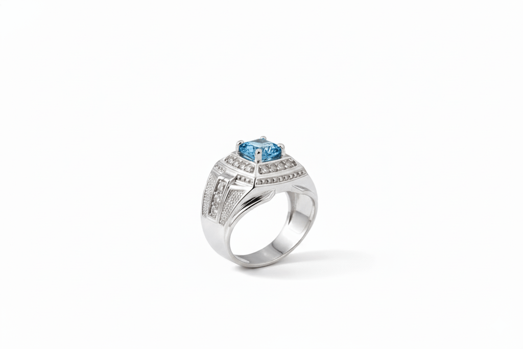 Nhẫn Nam Đá quý thiên nhiên Swiss Blue Topaz Men's Ring in Sterling Silver by AME Jewellery