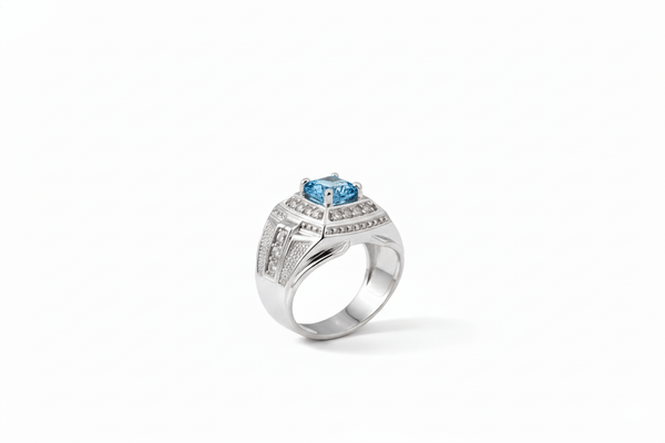 Nhẫn Nam Đá quý thiên nhiên Swiss Blue Topaz Men's Ring in Sterling Silver by AME Jewellery