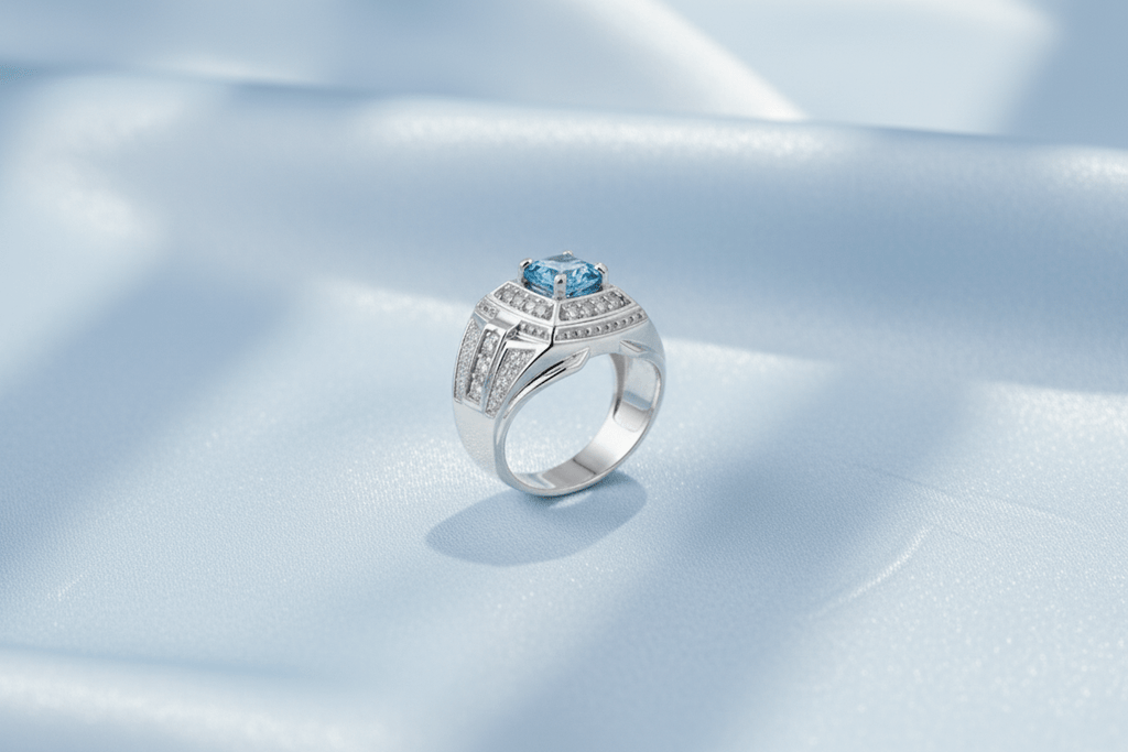 Nhẫn Nam Đá quý thiên nhiên Swiss Blue Topaz Men's Ring in Sterling Silver by AME Jewellery