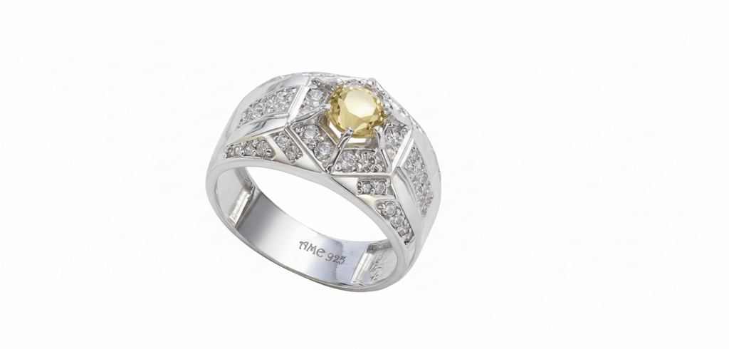 Nhẫn Nam Đá quý thiên nhiên Citrine Hexagon Men's Ring in Sterling Silver by AME Jewellery
