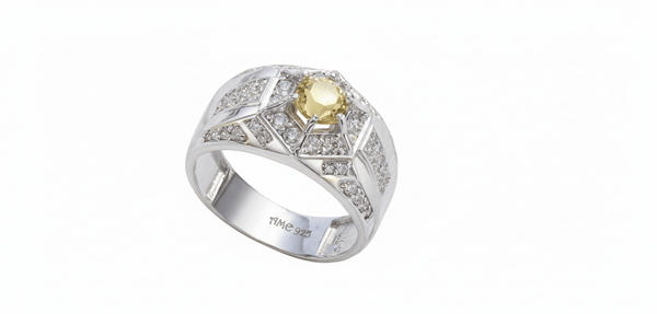 Nhẫn Nam Đá quý thiên nhiên Citrine Hexagon Men's Ring in Sterling Silver by AME Jewellery