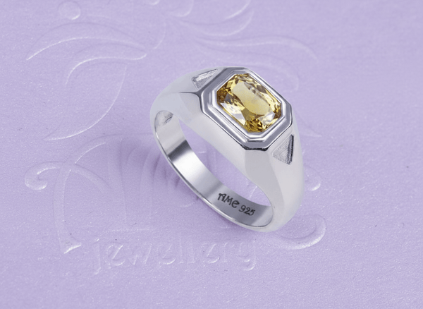 Nhẫn Nam Đá quý thiên nhiên Citrine Men's Ring in Sterling Silver by AME Jewellery
