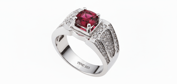 Nhẫn Nam Đá quý thiên nhiên Red Garnet Men's Ring in Sterling Silver by AME Jewellery