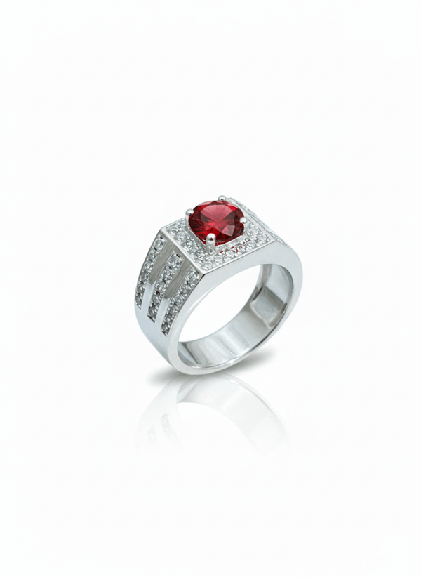 Natural Red Garnet Men's Ring in Sterling Silver