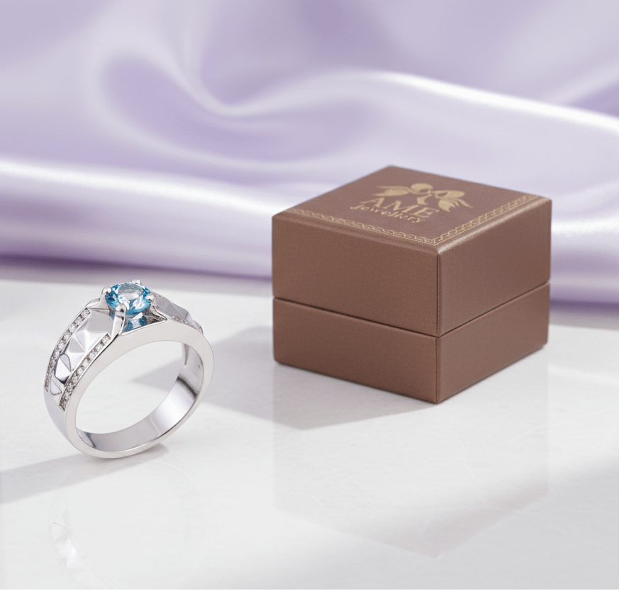 Nhẫn Nam Đá quý thiên nhiên Blue Topaz Men's Ring in Sterling Silver by AME Jewellery