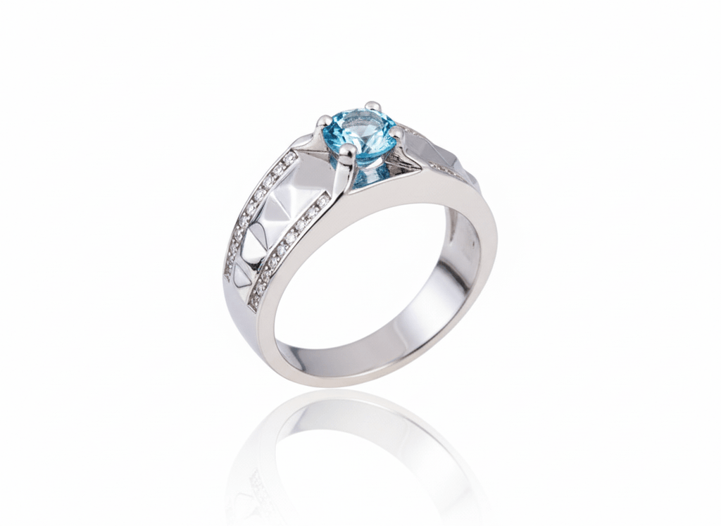 Nhẫn Nam Đá quý thiên nhiên Blue Topaz Men's Ring in Sterling Silver by AME Jewellery