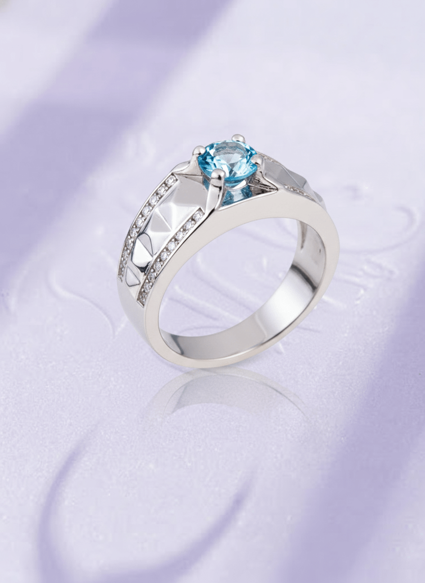 Nhẫn Nam Đá quý thiên nhiên Blue Topaz Men's Ring in Sterling Silver by AME Jewellery