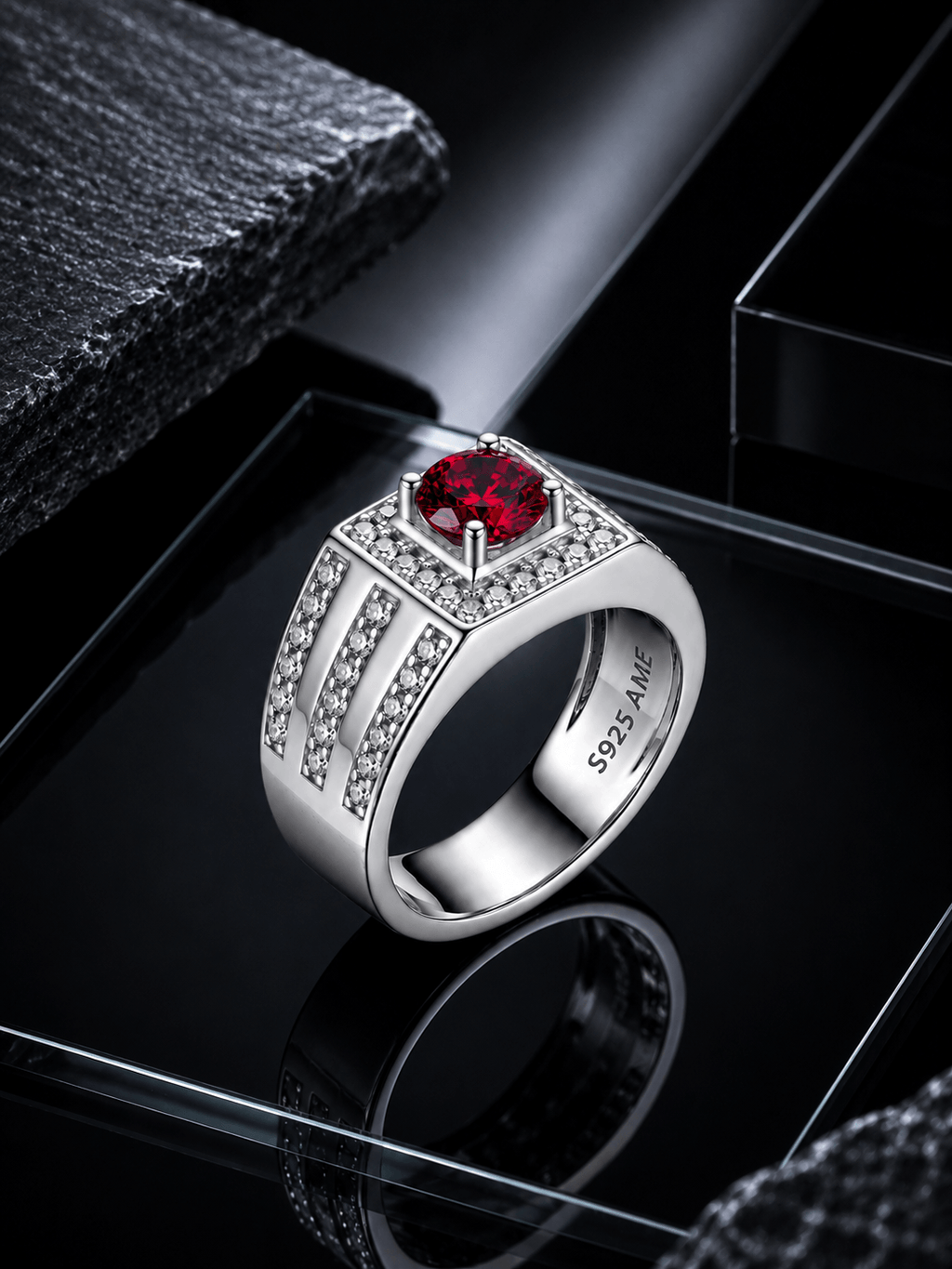 Nhẫn Nam Đá quý tự nhiên Red Garnet - AME Jewellery
