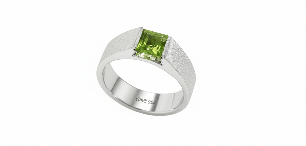 Nhẫn Nam Đá quý thiên nhiên Square-cut Peridot Matte Finish Men's Ring in Sterling Silver by AME Jewellery