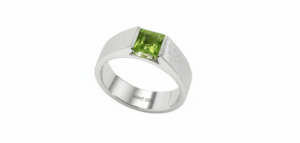 Nhẫn Nam Đá quý thiên nhiên Square-cut Peridot Matte Finish Men's Ring in Sterling Silver by AME Jewellery
