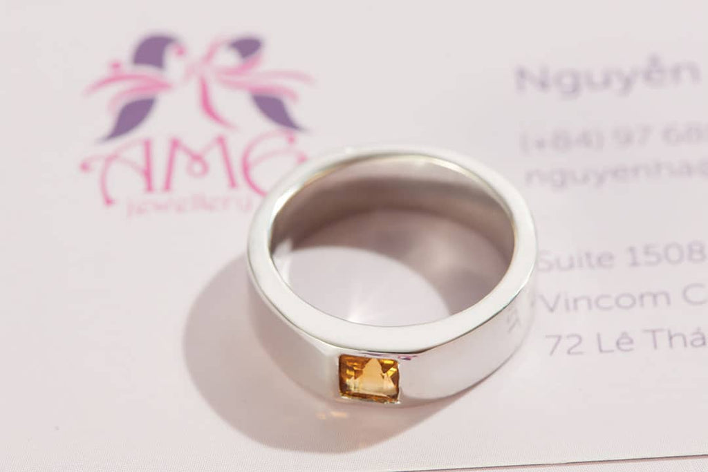 Nhẫn Nam Đá quý thiên nhiên Citrine Men's Ring in Sterling Silver by AME Jewellery