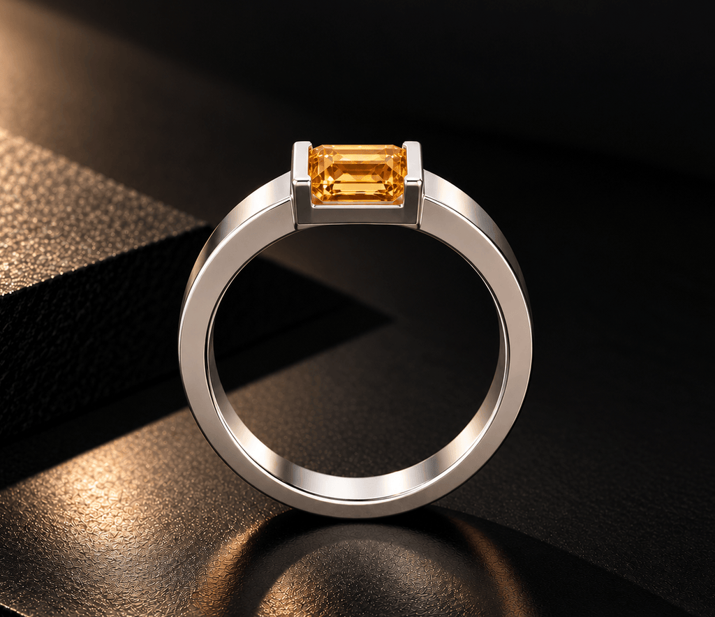 Nhẫn nam đá quý tự nhiên Citrine chữ nhật 6x4mm - AME Jewellery