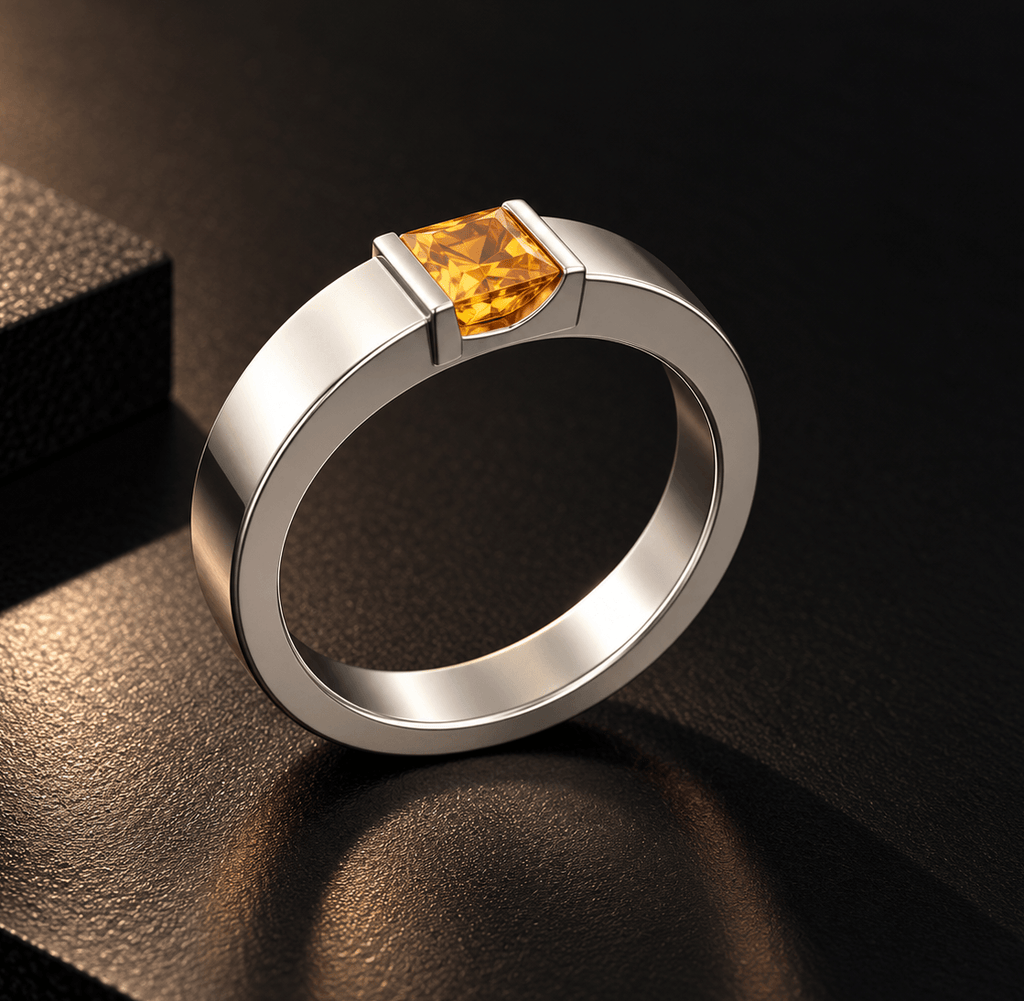 Nhẫn nam đá quý tự nhiên Citrine vuông - AME Jewellery