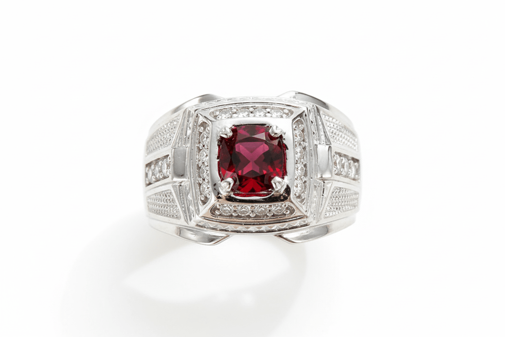 Natural Garnet Men's Ring in Sterling Silver by AME Jewellery. 