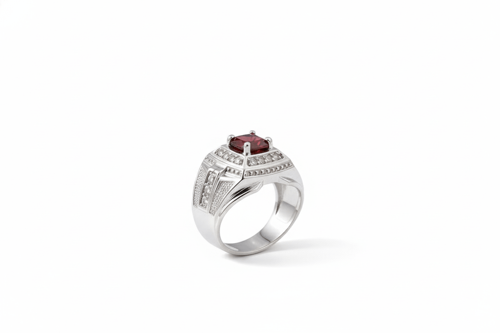 Natural Garnet Men's Ring in Sterling Silver by AME Jewellery. 
