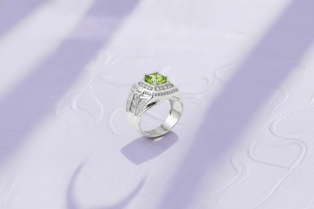 Natural Peridot Men's Ring in Sterling Silver by AME Jewellery.
