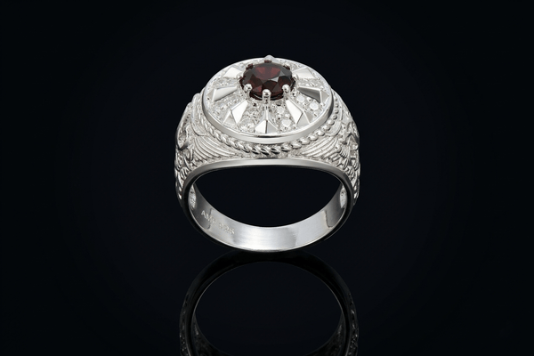 Natural Red Garnet US Army Men's Ring in Sterling Silver by AME Jewellery. Garnet is the birthstone for January and the gem for the 2nd anniversary. 