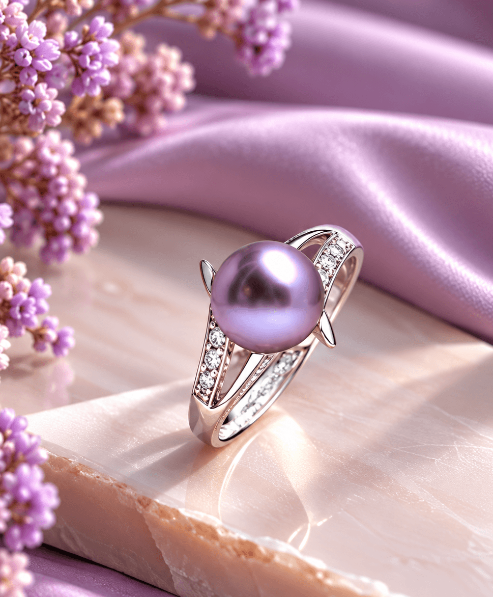 Nhẫn ngọc trai nuôi nước ngọt màu tím hoa cà - AME Jewellery