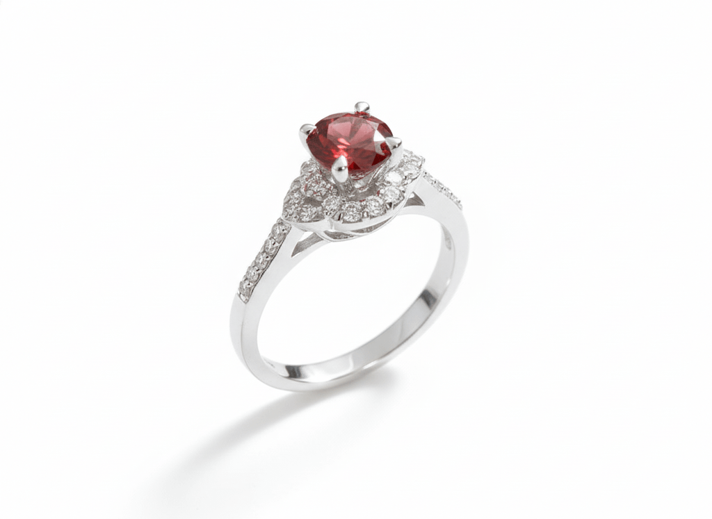 Nhẫn nữ Đá quý tự nhiên Red Garnet Ring in Sterling Silver by AME Jewellery