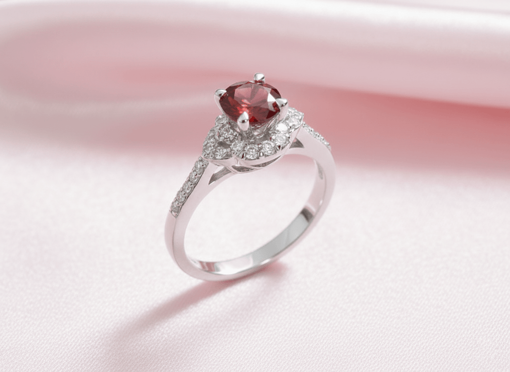 Nhẫn nữ Đá quý tự nhiên Red Garnet Ring in Sterling Silver by AME Jewellery
