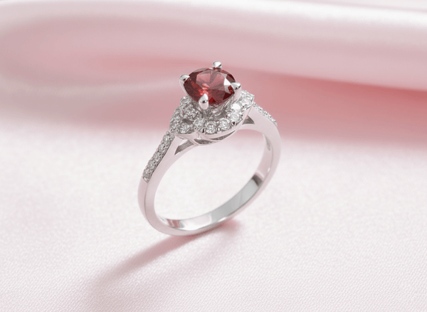 Nhẫn nữ Đá quý tự nhiên Red Garnet Ring in Sterling Silver by AME Jewellery