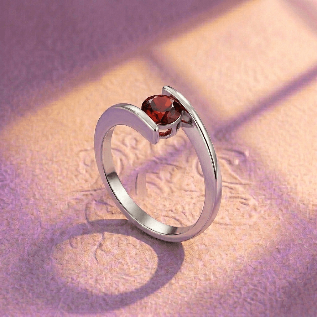 Natural Red Garnet Bypass Ring in Sterling Silver - AME Jewellery