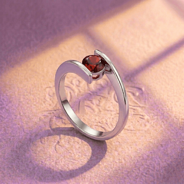 Natural Red Garnet Bypass Ring in Sterling Silver - AME Jewellery