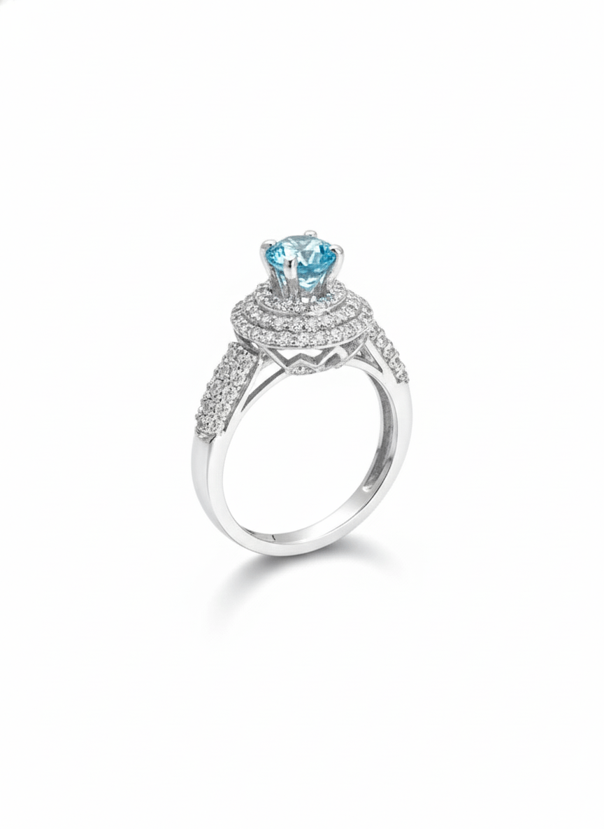 Natural Blue Topaz Three-Band Ring in Sterling Silver by AME Jewellery. 
