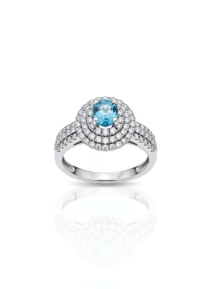 Natural Blue Topaz Three-Band Ring in Sterling Silver by AME Jewellery. 