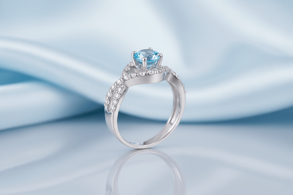 Nhẫn nữ Đá quý thiên nhiên Blue Topaz Twist Ring in Sterling Silver by AME Jewellery