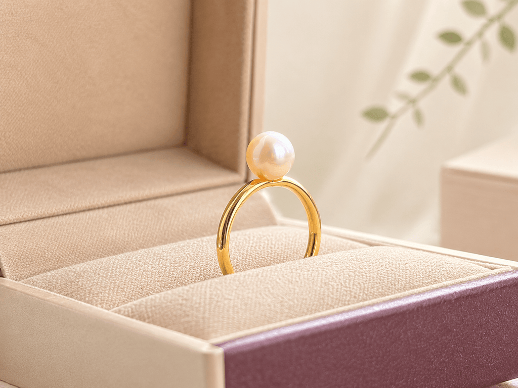 Nhẫn nữ Vàng Ngọc trai hồng Pink Freshwater Pearl Classic Ring in 14K Yellow Gold by AME Jewellery