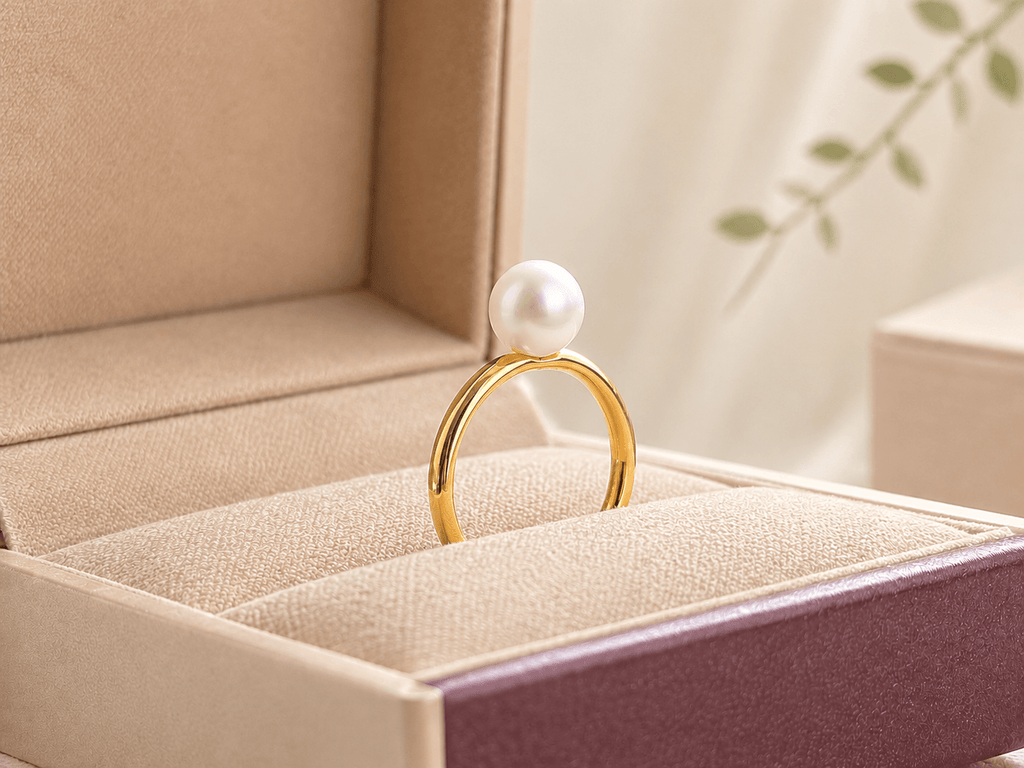 Nhẫn nữ Vàng Ngọc trai trắng White Freshwater Pearl Classic Ring in 14K Yellow Gold by AME Jewellery