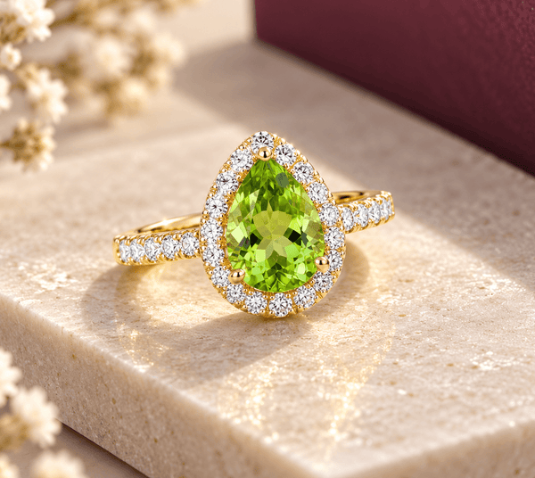 Nhẫn vàng 14K đá quý tự nhiên Peridot giọt lệ - AME Jewellery