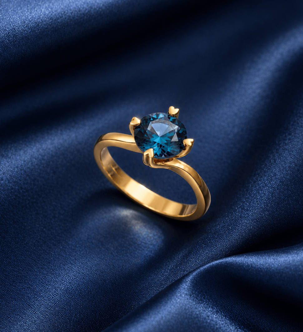 Nhẫn vàng 14K đá quý tự nhiên London Blue Topaz thiết kế kiểu twist - AME Jewellery